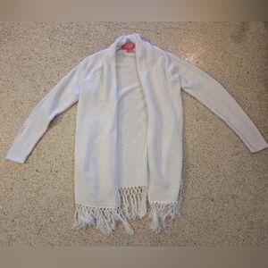 Lilly Pulitzer Tatum Long Open Fron Fringed Sweater Cardigan White XS Boho Chic